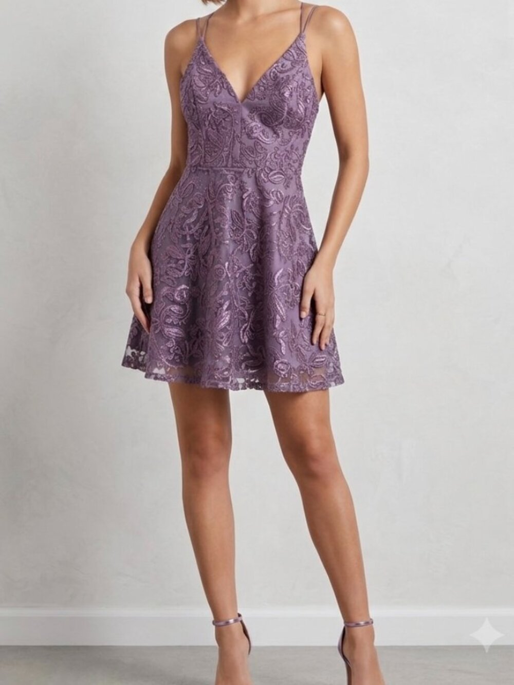 NWT Lulus Purple Just Us Tonight Embroidered Strappy Party Mini Dress Small Glam